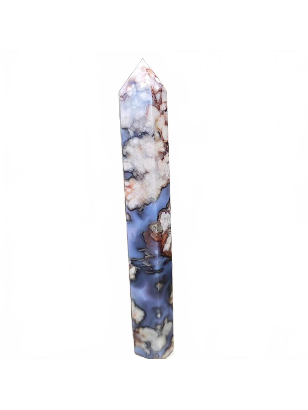 A319. Blue Flower Agate Natural Crystal Tower 7" Tall